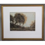 A pair of coloured mezzotints after Corot; both wooded landscapes with figures; 10¾” x 14½”; each