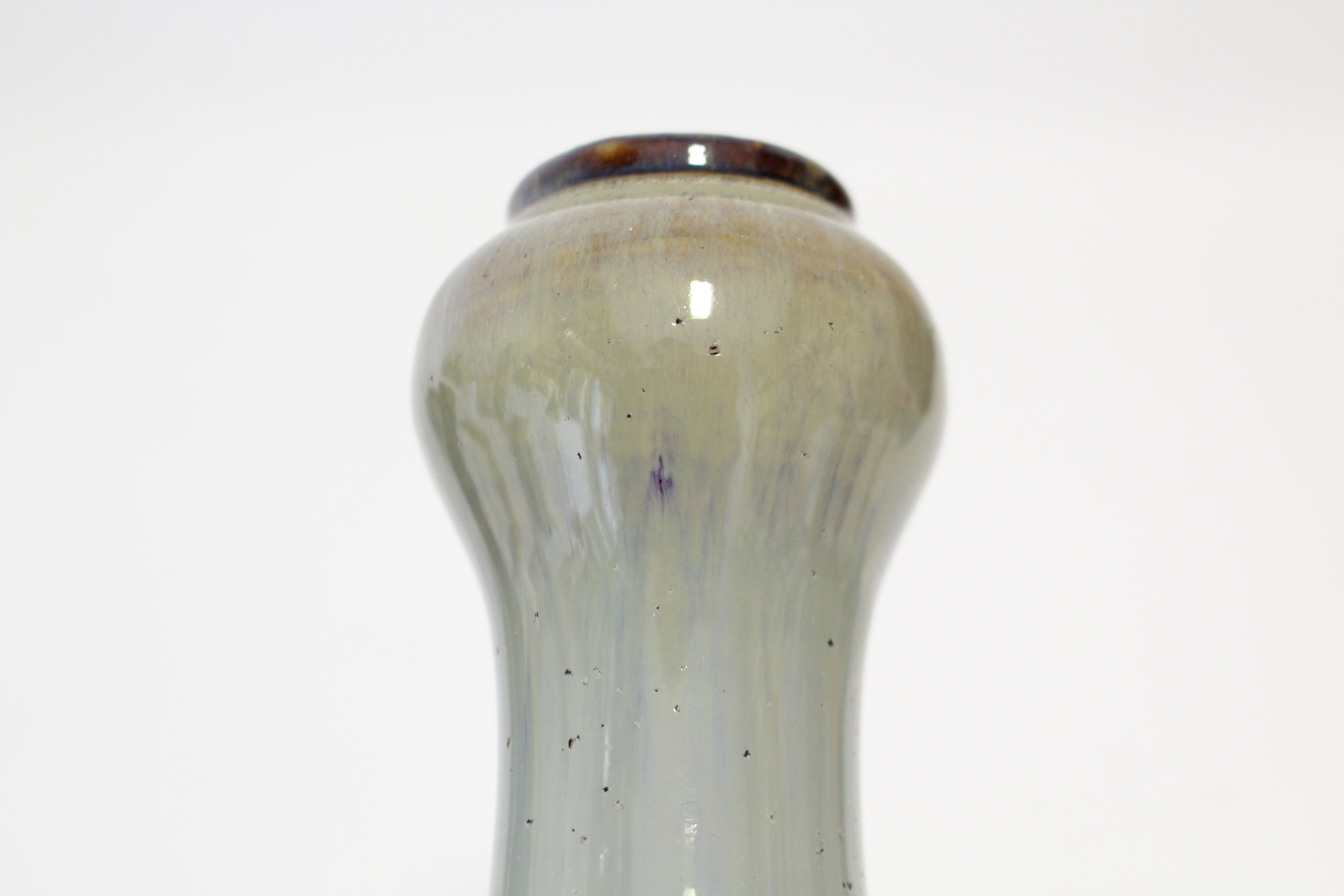 A CHINSE FLAMBÉ-GLAZED “GARLIC-MOUTH” VASE, the glaze of pale bluish tone, with pear-shaped body & - Image 5 of 10