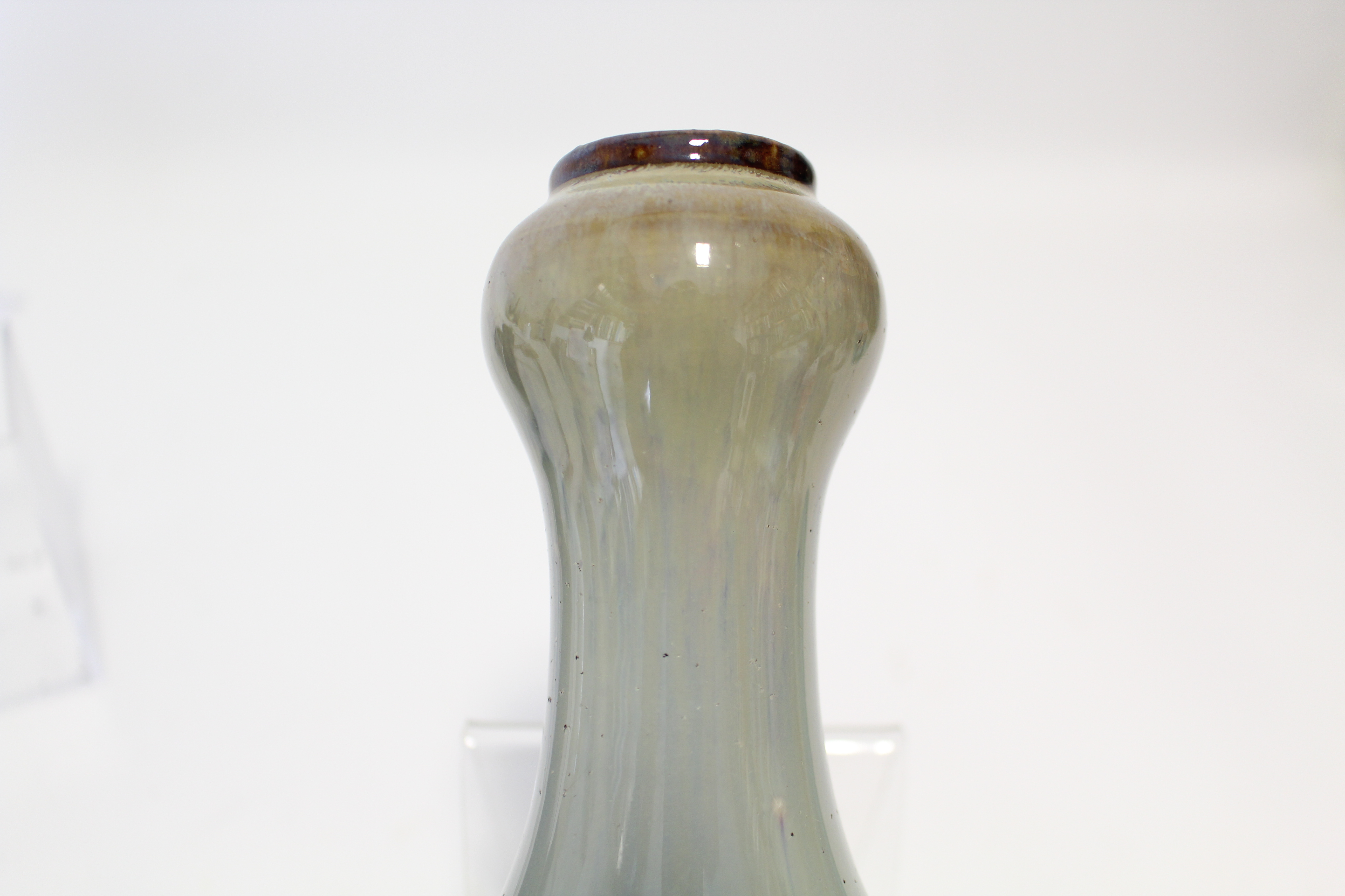 A CHINSE FLAMBÉ-GLAZED “GARLIC-MOUTH” VASE, the glaze of pale bluish tone, with pear-shaped body & - Image 6 of 10