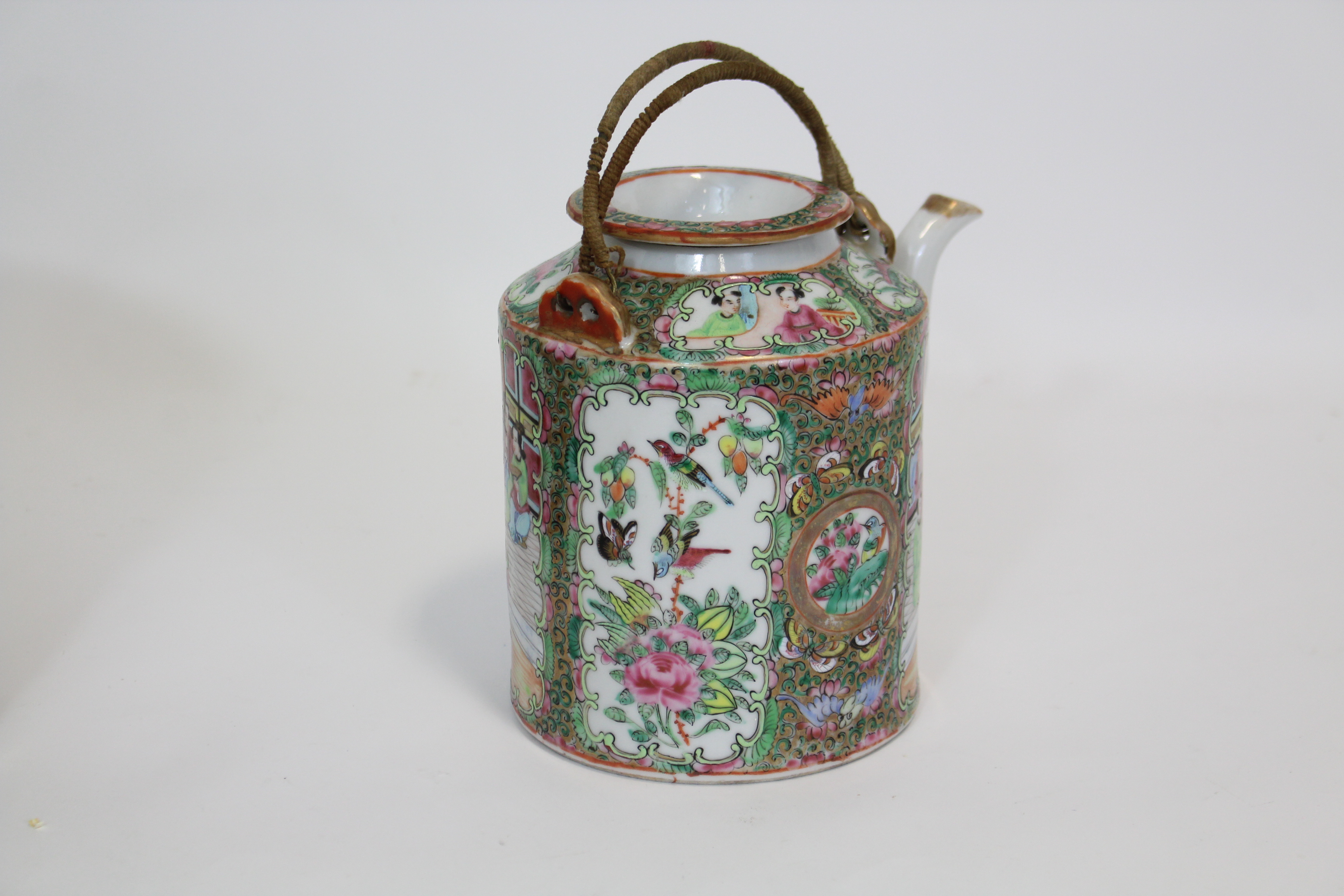 A 19th century Cantonese porcelain teapot, decorated in famille rose enamels with flowers, - Image 3 of 7