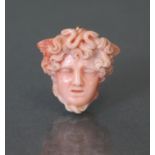 A 19th century pink coral brooch/pendant carved in the form of the head of Medusa; 1?” high.