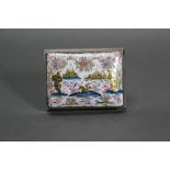 AN 18th century CONTINENTAL SILVER & ENAMEL SNUFF BOX of rectangular shape with bombe sides, the