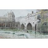 ARTHUR CHARLES FARE, R.W.A. A view of The Pulteney Bridge, from the river Avon with the colonnades &