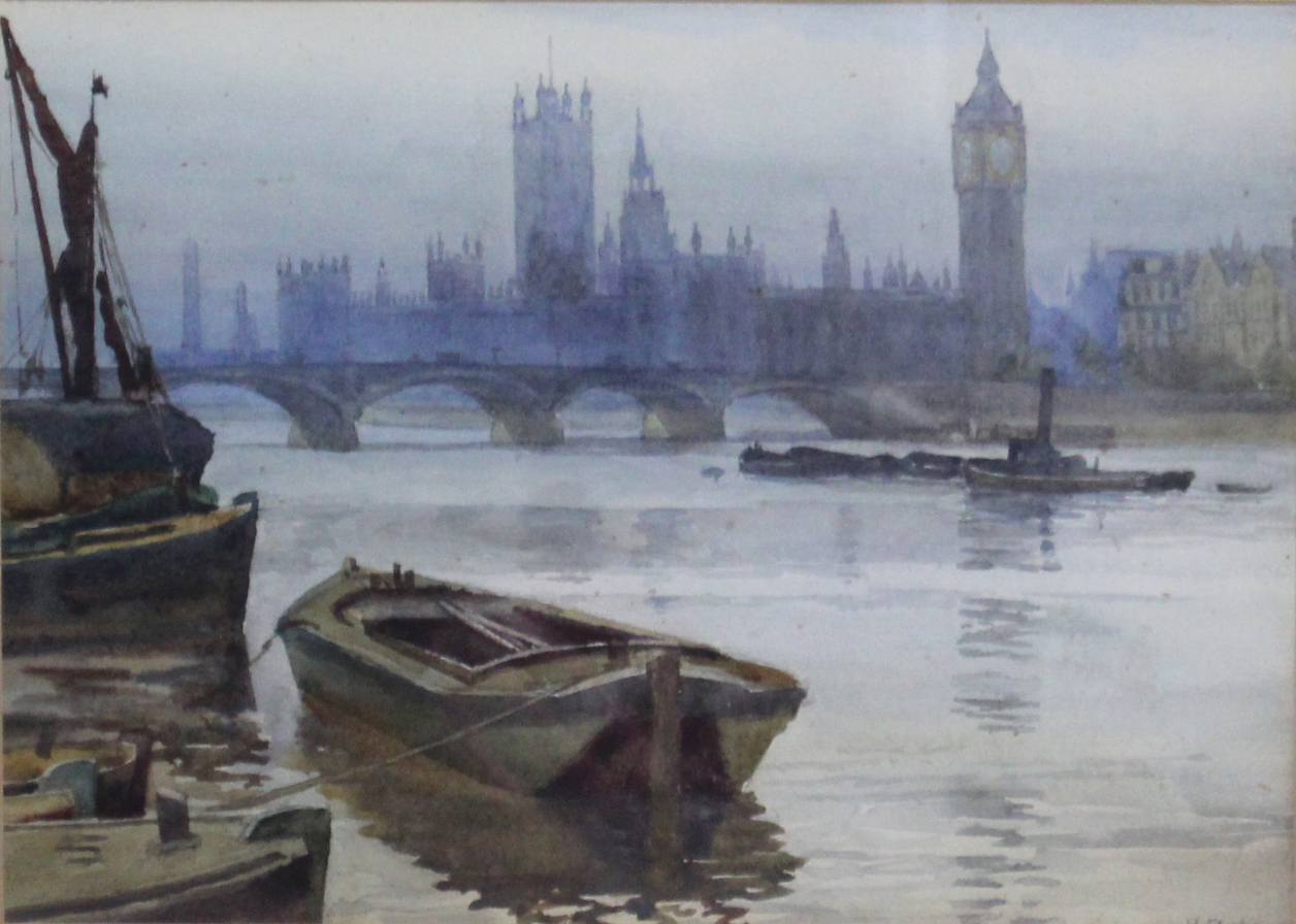 H. BELL (British, 19th century). A view of Westminster Bridge with the Houses of Parliament in the