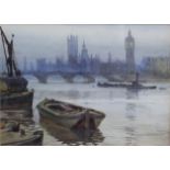 H. BELL (British, 19th century). A view of Westminster Bridge with the Houses of Parliament in the