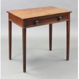 An early 19th century mahogany side table with plain rectangular top, fitted frieze drawer with