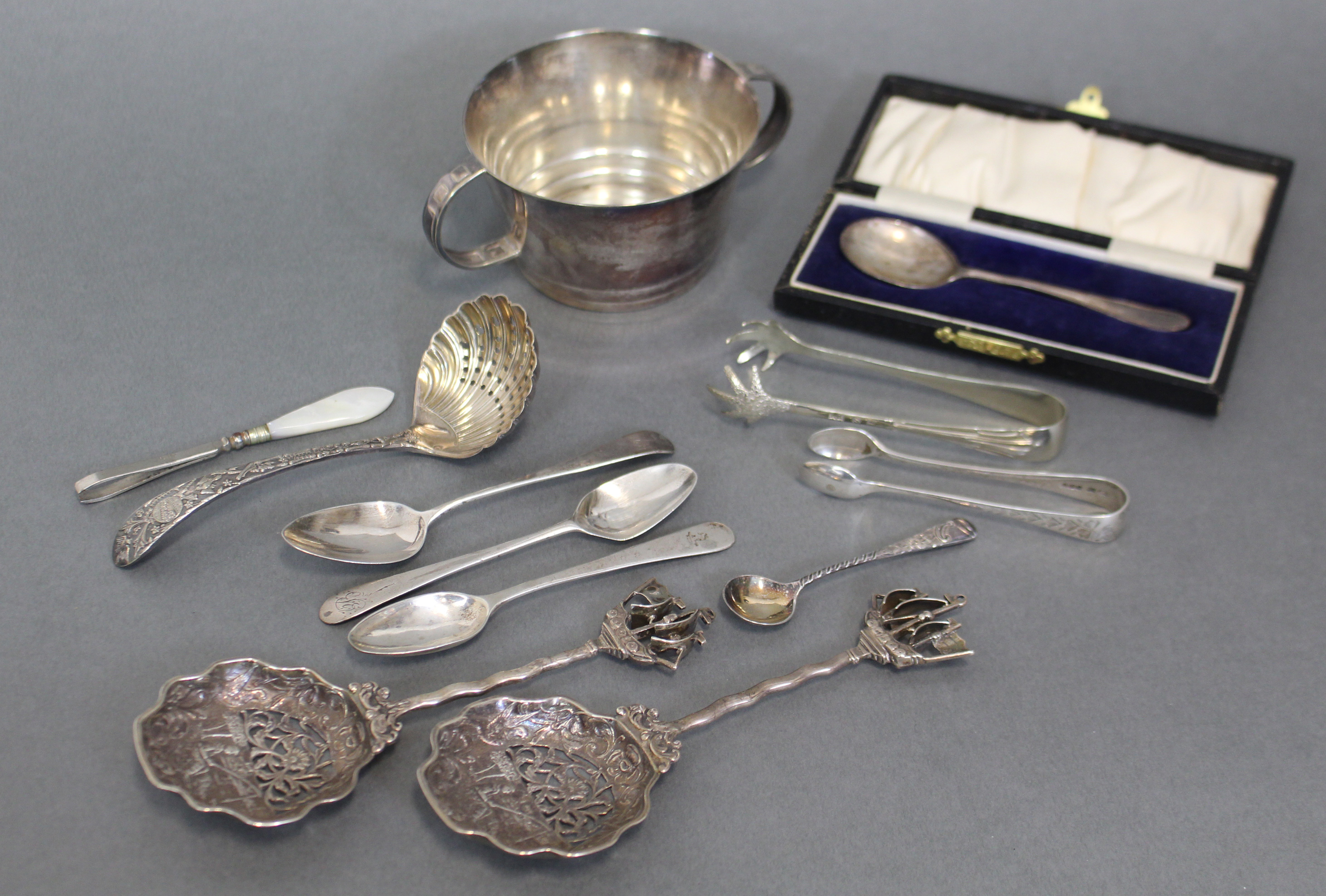 An Edwardian silver christening spoon in fitted case, Birmingham 1924, by Henry Clifford Davis;