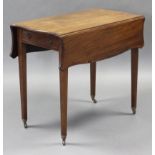 A George III mahogany Pembroke table of serpentine outline, the crossbanded top with canted corners,