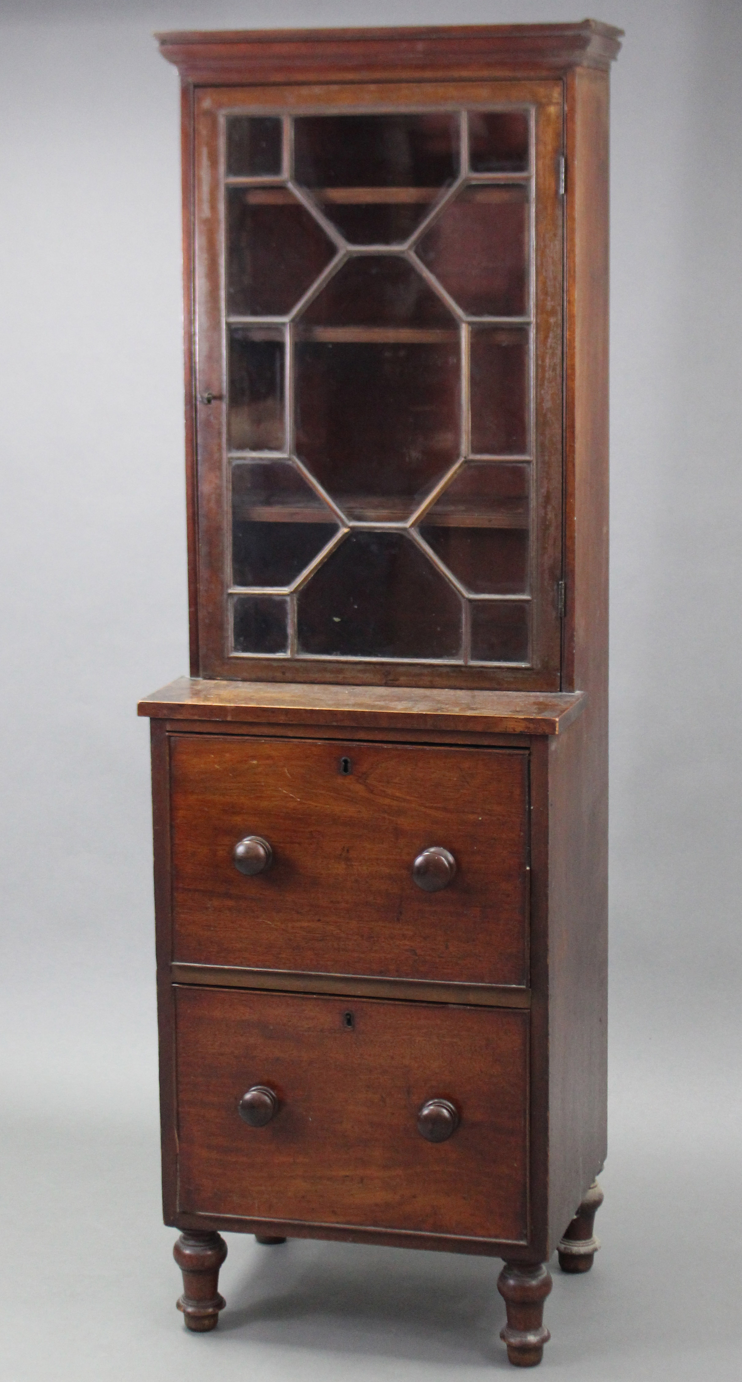 A Victorian small cabinet, fitted three adjustable shelves enclosed by astragal glazed door above - Image 2 of 3