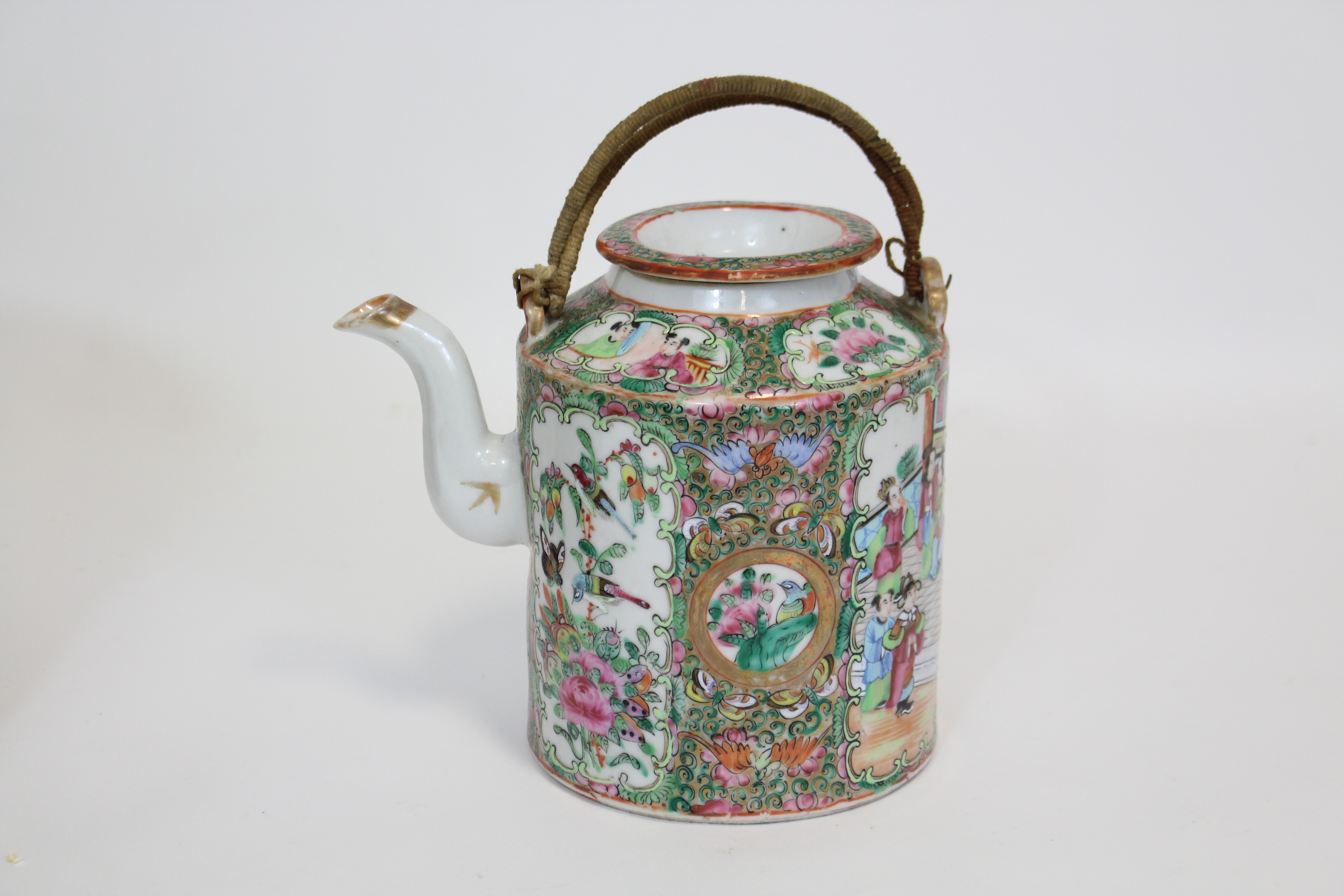 A 19th century Cantonese porcelain teapot, decorated in famille rose enamels with flowers, - Image 5 of 7