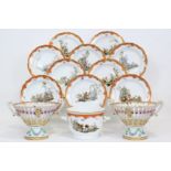A MEISSEN MARCOLINI PERIOD PART DESSERT SERVICE, comprising: a pair of comports with applied