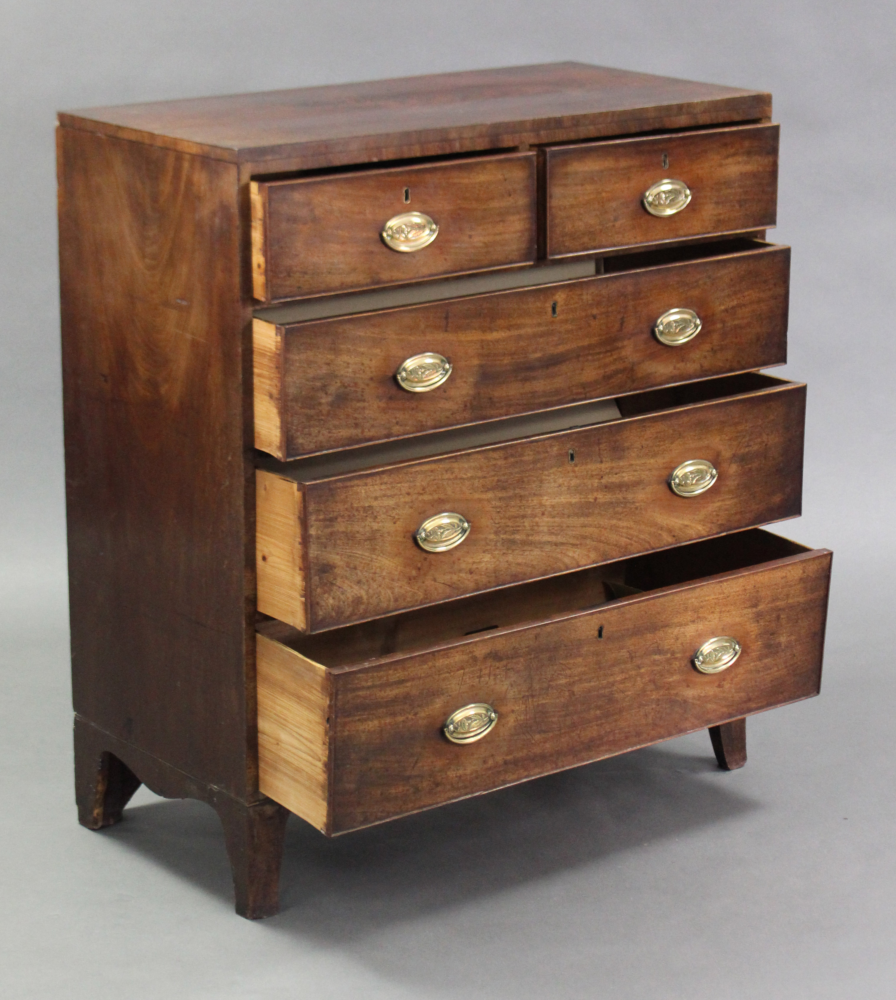 A Georgian inlaid mahogany chest, fitted two short & three long graduated drawers with brass oval - Image 2 of 2