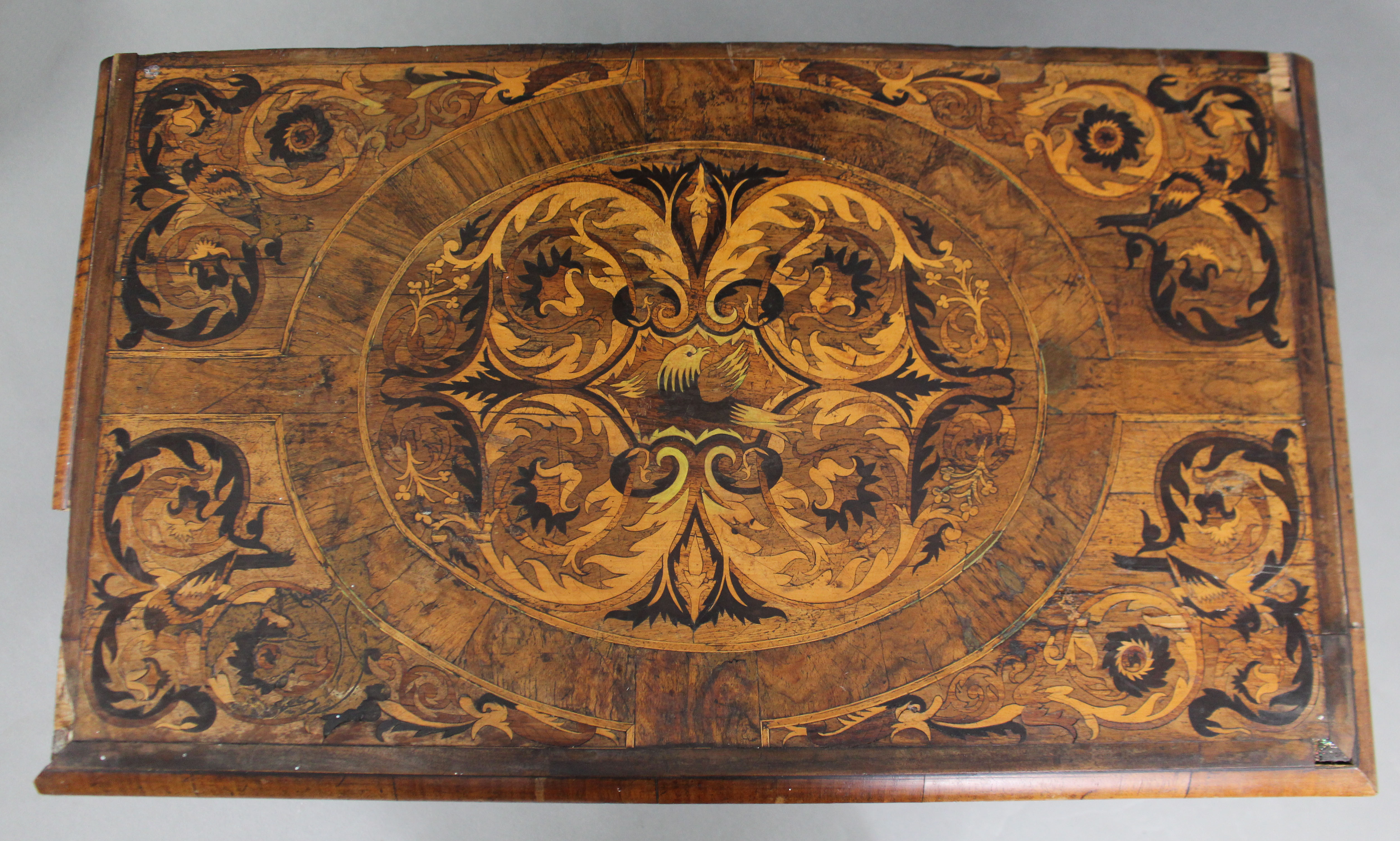 A WILLIAM & MARY WALNUT-VENEERED MARQUETRY CHEST, the quarter-veneered top with moulded edge & - Image 3 of 7