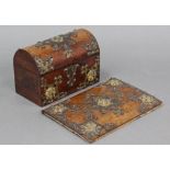 A Victorian burr-walnut dome-top stationery box with pierced & engraved brass mounts, 9½” wide;