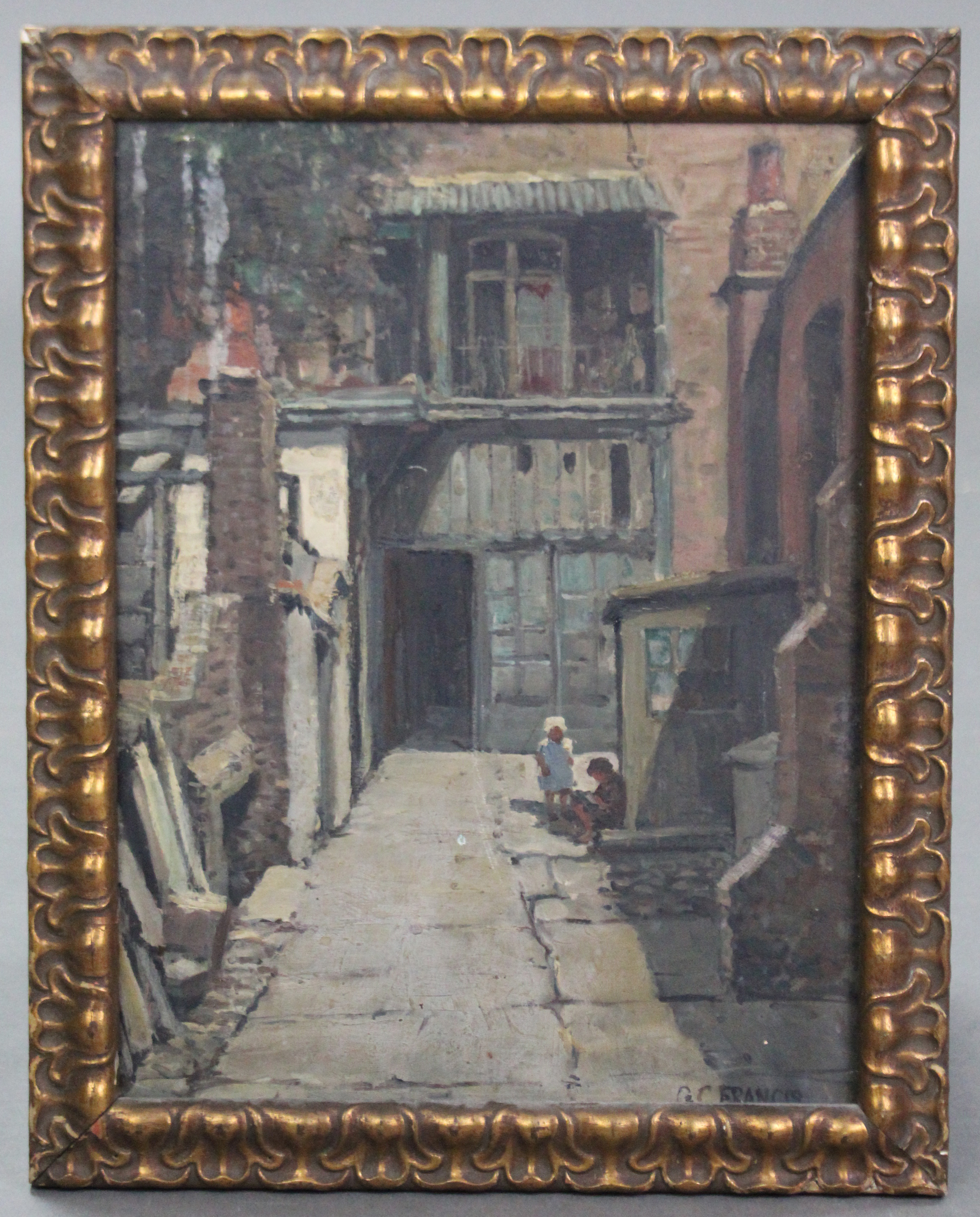 GEORGE CHARLES FRANCIS (1860-1940). “ A Back Yard in St. Pancras”. Signed & inscribed verso; oil