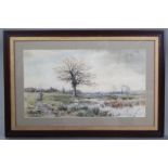 ENGLISH SCHOOL 19th century. A rural landscape with cattle in a water meadow; signed with the