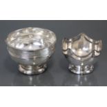 A George V silver bowl with scalloped rim & husk swag gallery on a round pedestal foot, 3¾” diam.,