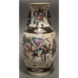 A Chinese “crackleware” baluster vase with rose-verte enamel decoration of warriors on a cream