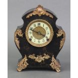 A 19th century style mantel clock manufactured by Gilbert Clock Co., Conn., U.S.A., the 4” dial with