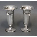 A pair of Edwardian trumpet-shaped spill vases with wide flared necks, Birmingham 1902 (maker’s