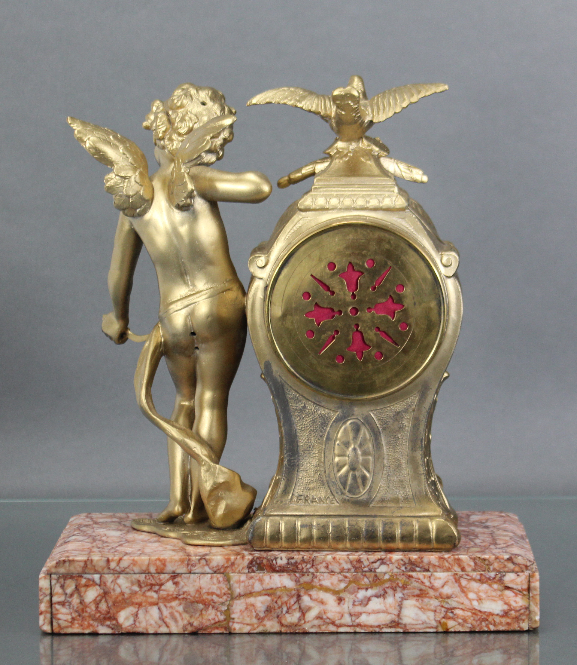 A 19th century French figural mantel clock, the 3” enamel dial with floral decoration & arabic - Image 3 of 4