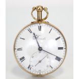 A GEORGE III GOLD POCKET WATCH by BARRAUD, the white enamel dial with black roman numerals &