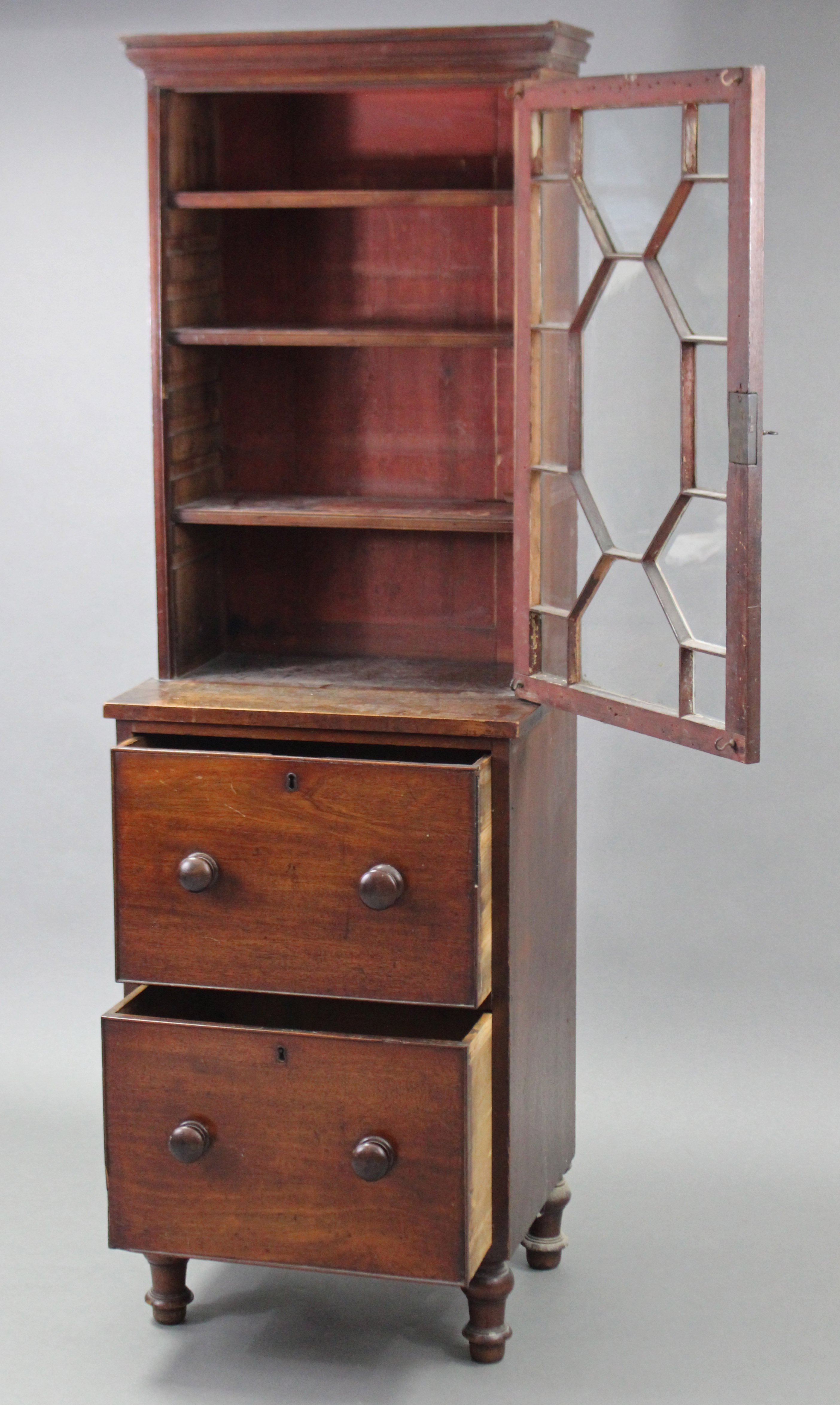 A Victorian small cabinet, fitted three adjustable shelves enclosed by astragal glazed door above - Image 3 of 3