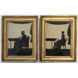 A PAIR OF REGENCY SILHOUETTES by HAMLET of BATH, reverse-painted on glass, each of a room interior