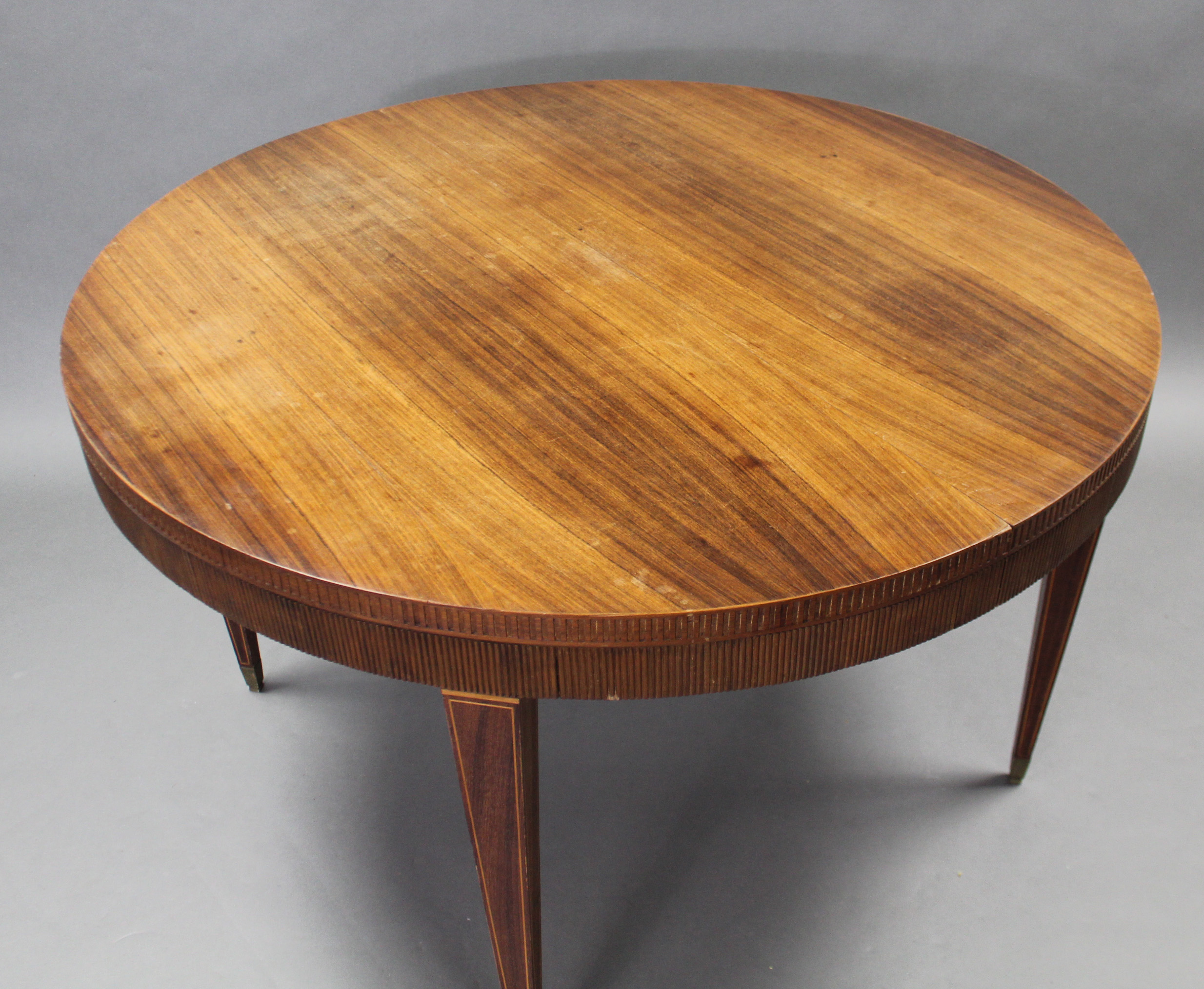 A 19th century French inlaid-rosewood extending dining table, the circular top with carved & - Image 2 of 2