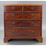 A GEORGE III INLAID & CROSSBANDED MAHOGANY CHEST OF DRAWERS, fitted two short & three long graduated