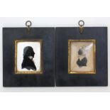 A pair of 19th century silhouette portraits of Thos. Fall & Dorothy Fall; 3” x 2½”, in matching