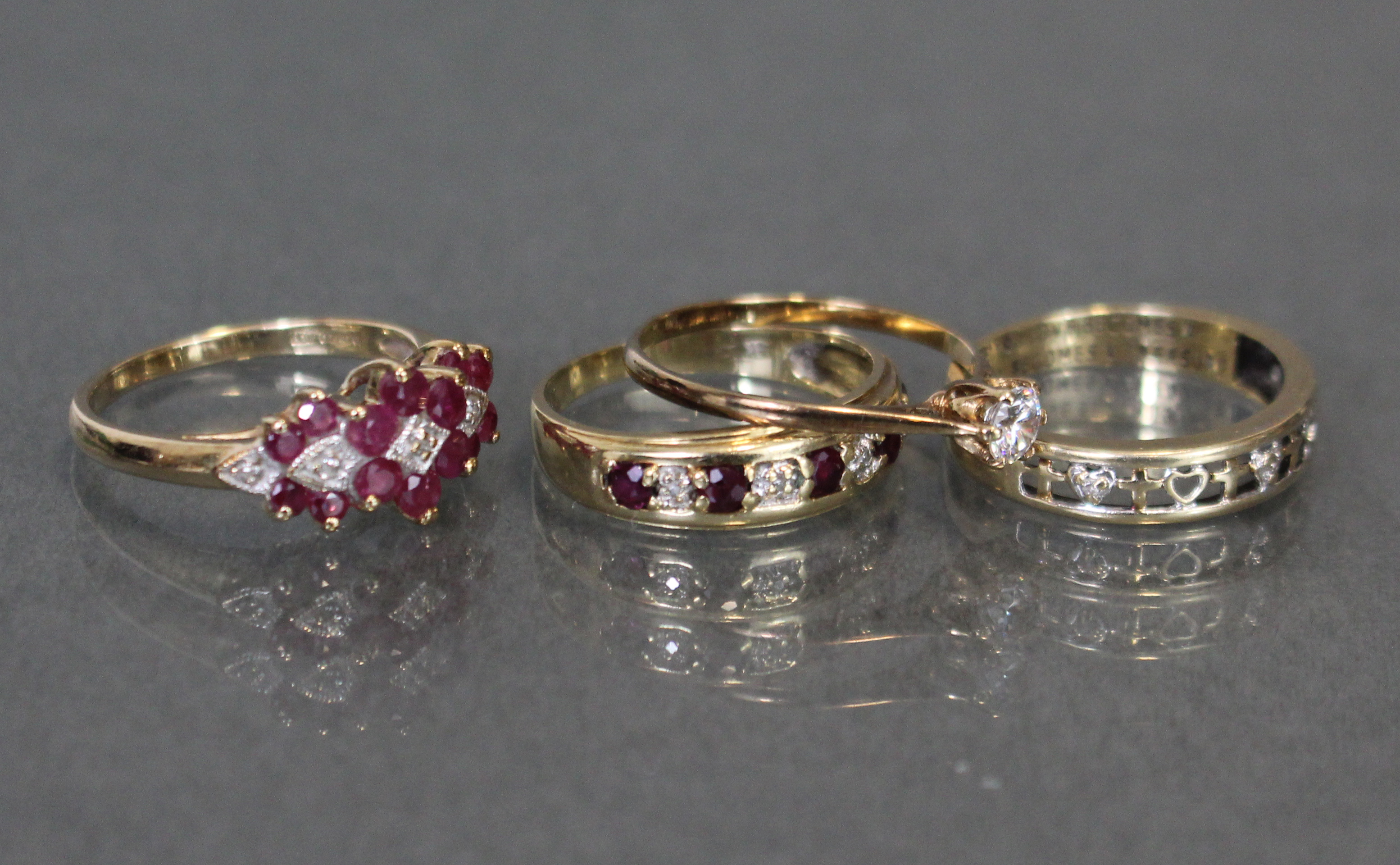 Three various 9ct. gold gem-set rings; & a simulated diamond solitaire. - Image 2 of 2