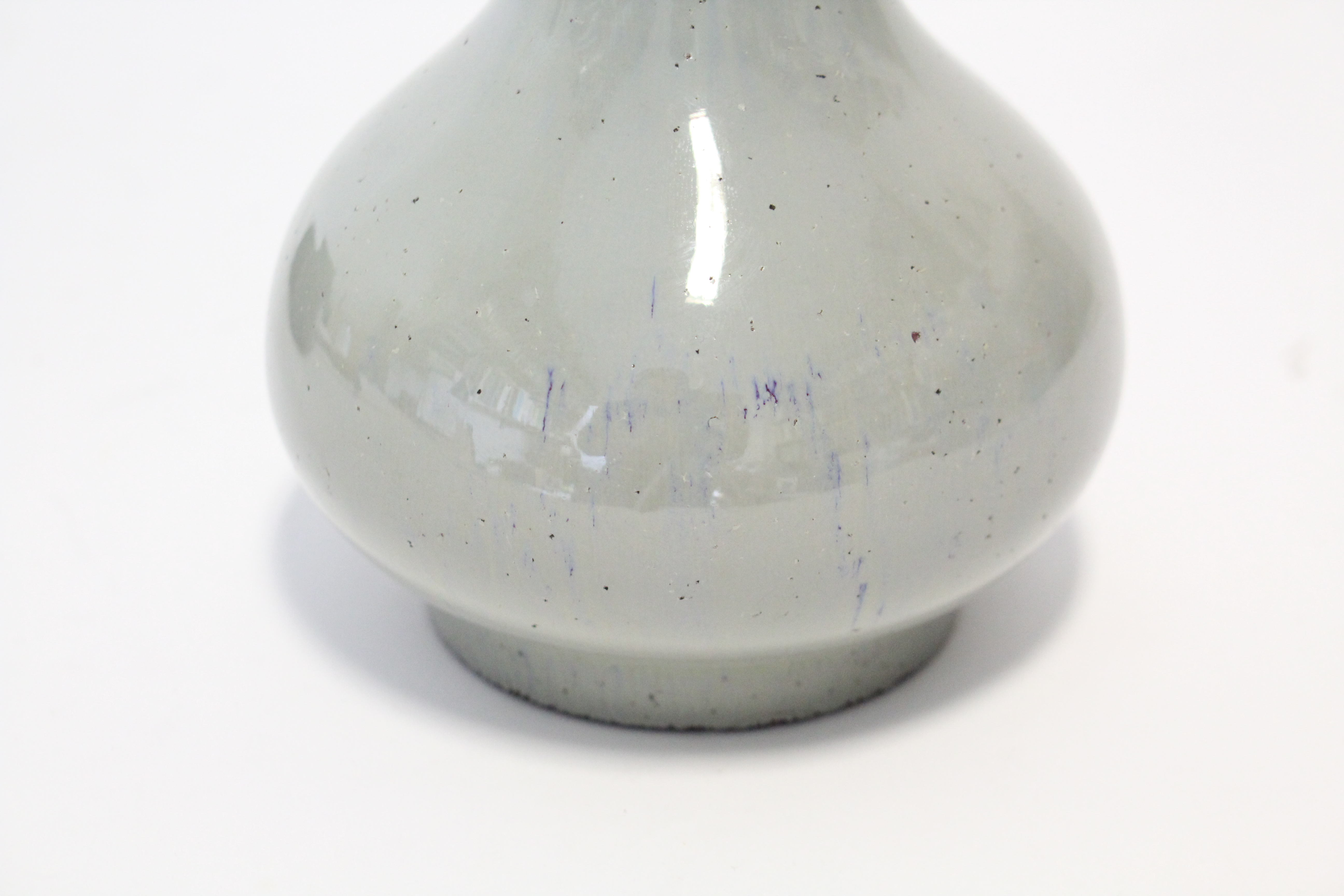 A CHINSE FLAMBÉ-GLAZED “GARLIC-MOUTH” VASE, the glaze of pale bluish tone, with pear-shaped body & - Image 7 of 10