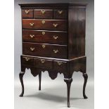 A MID-18th century MAHOGANY CHEST-ON-STAND, with moulded cornice above three short & three long