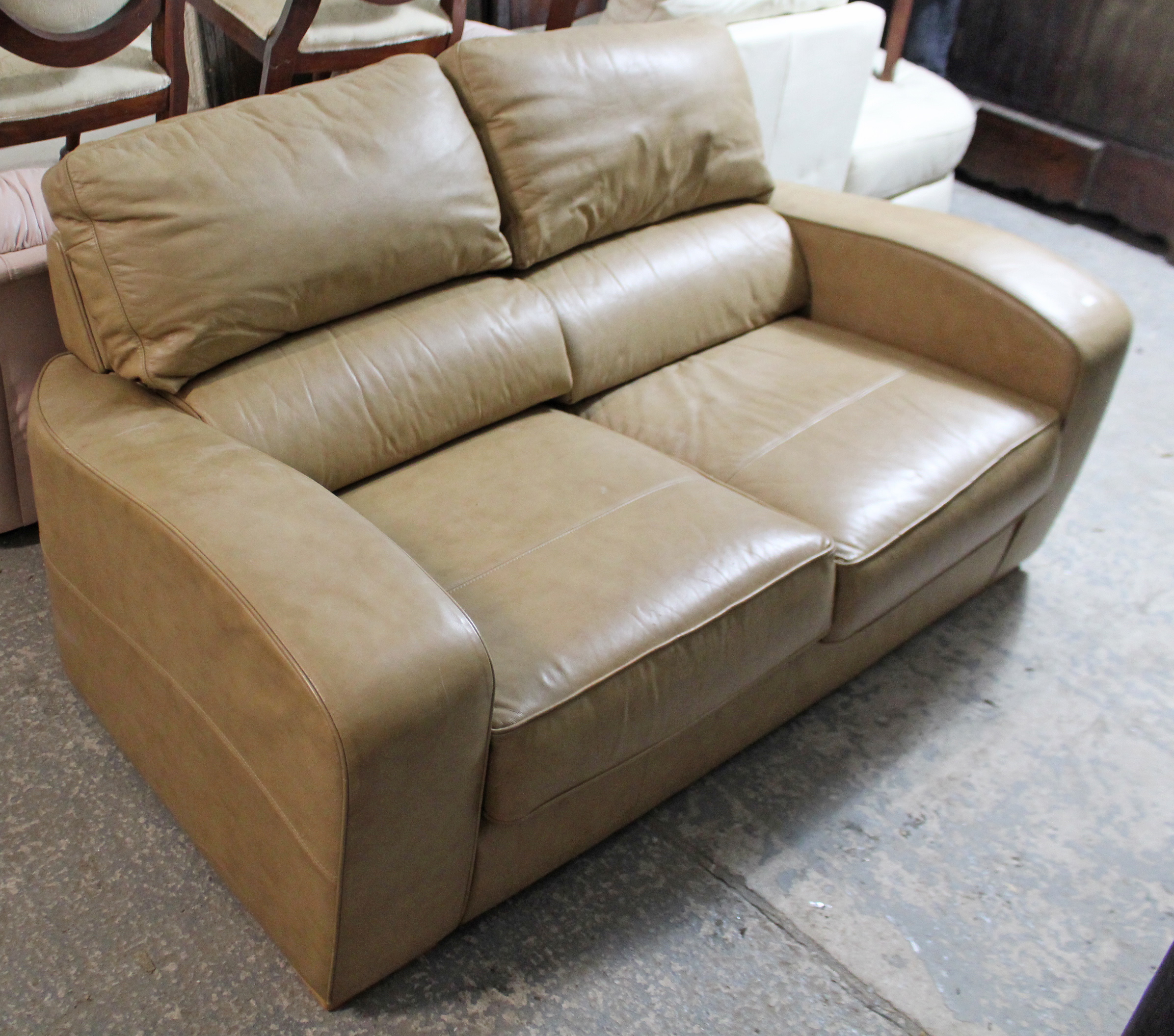 A tan leather three seater settee, 65” long; & a ditto two-seater settee, 84” long. - Image 2 of 3