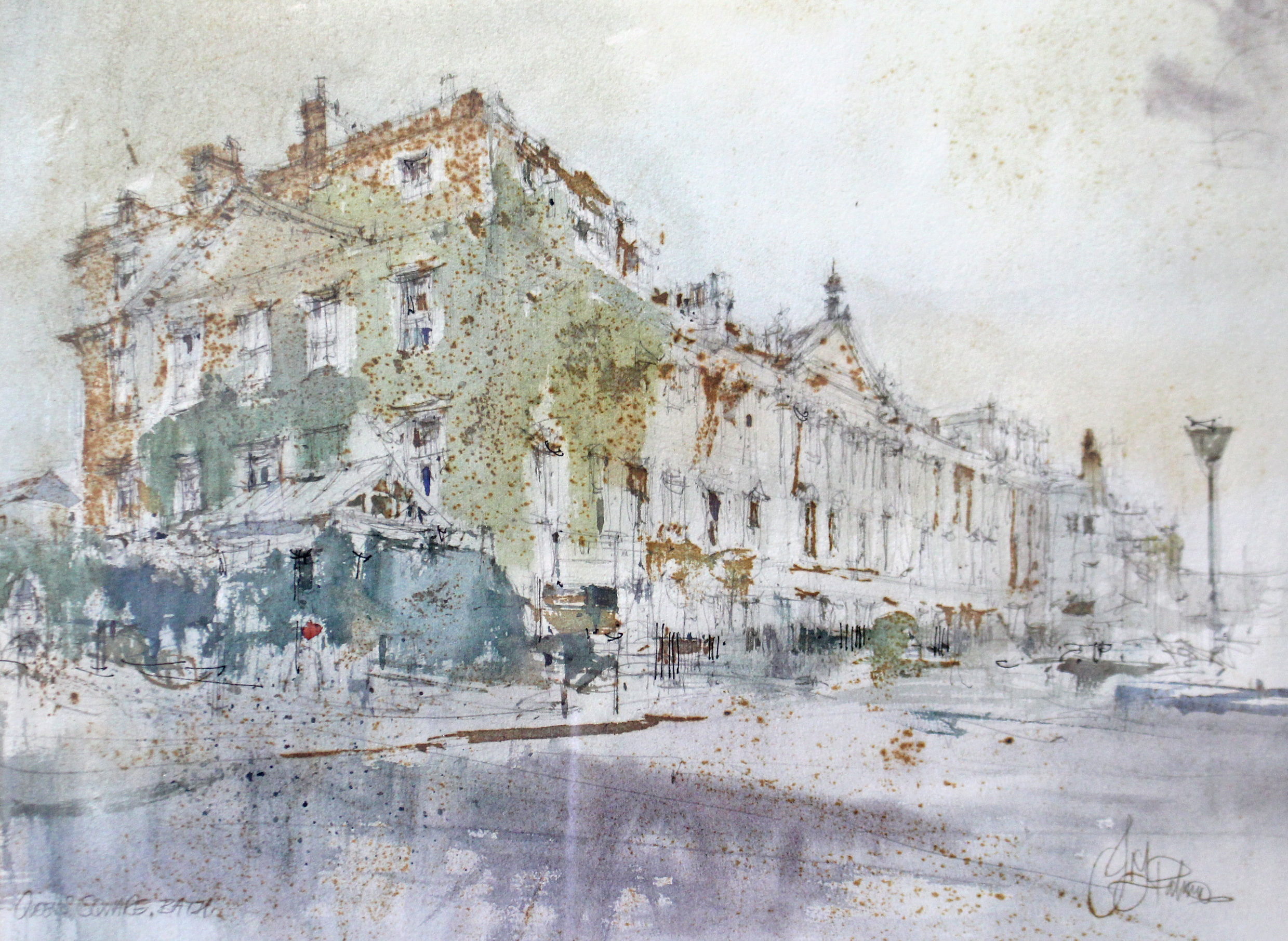 JOHN FREDERICK PALMER (b. 1939, Bristol Savages). A view of the North side of Queen Square, Bath;