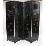 A Chinese white lacquered four-fold draught screen with applied bird & foliate design, 72” high.