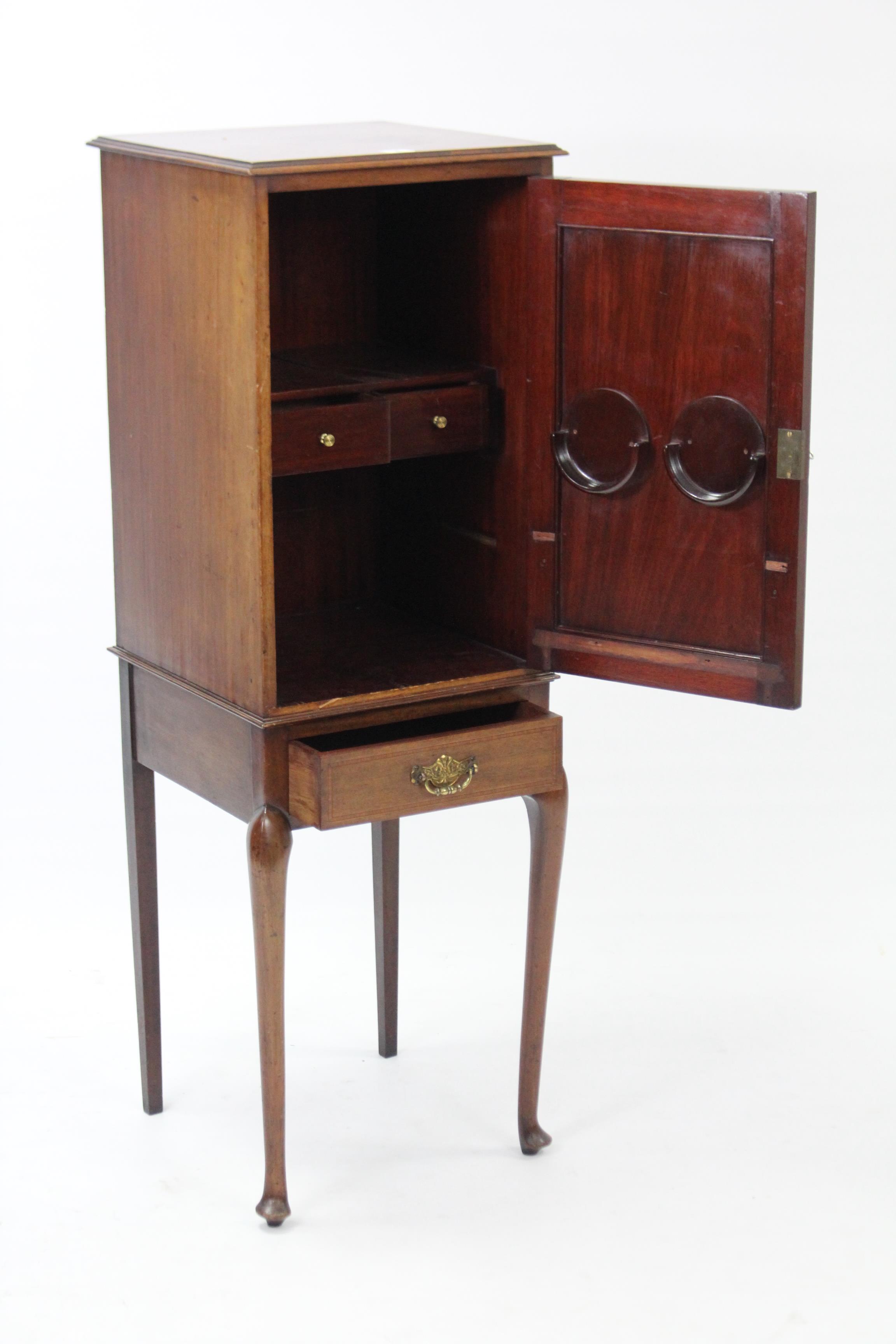 An Edwardian inlaid-mahogany small upright cabinet with fitted interior enclosed by panel door above - Image 2 of 2