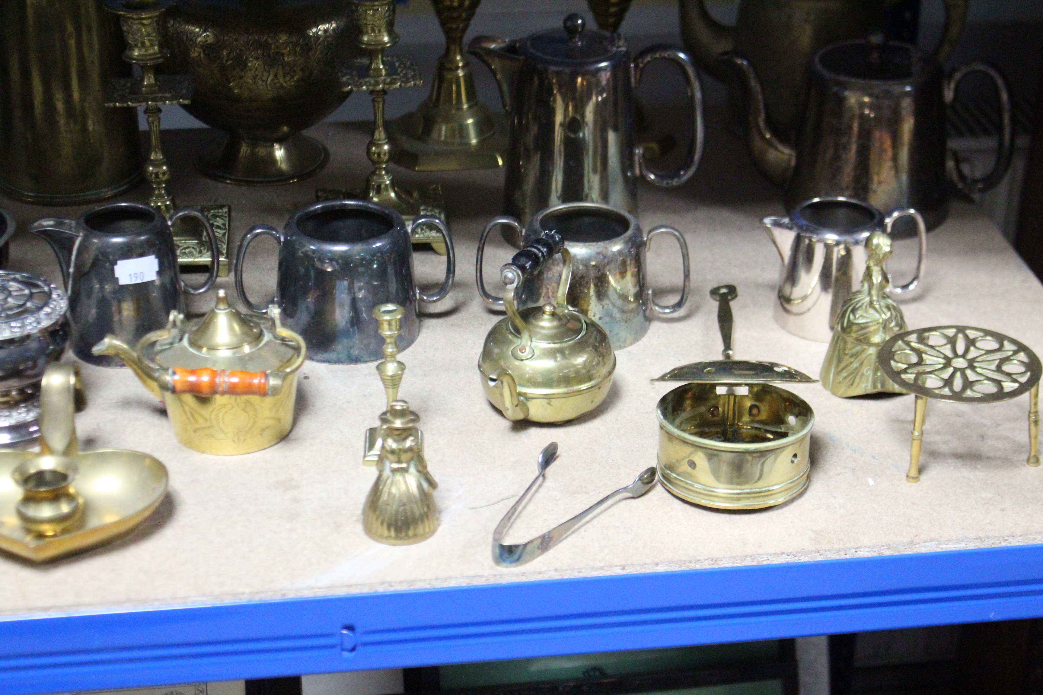 Two pairs of brass candlesticks, 10”, & 6” high; & various other items of metalware & plated ware. - Image 4 of 4