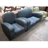 An Edwardian three-piece lounge suite (requires reupholstering), comprising of a two-seater