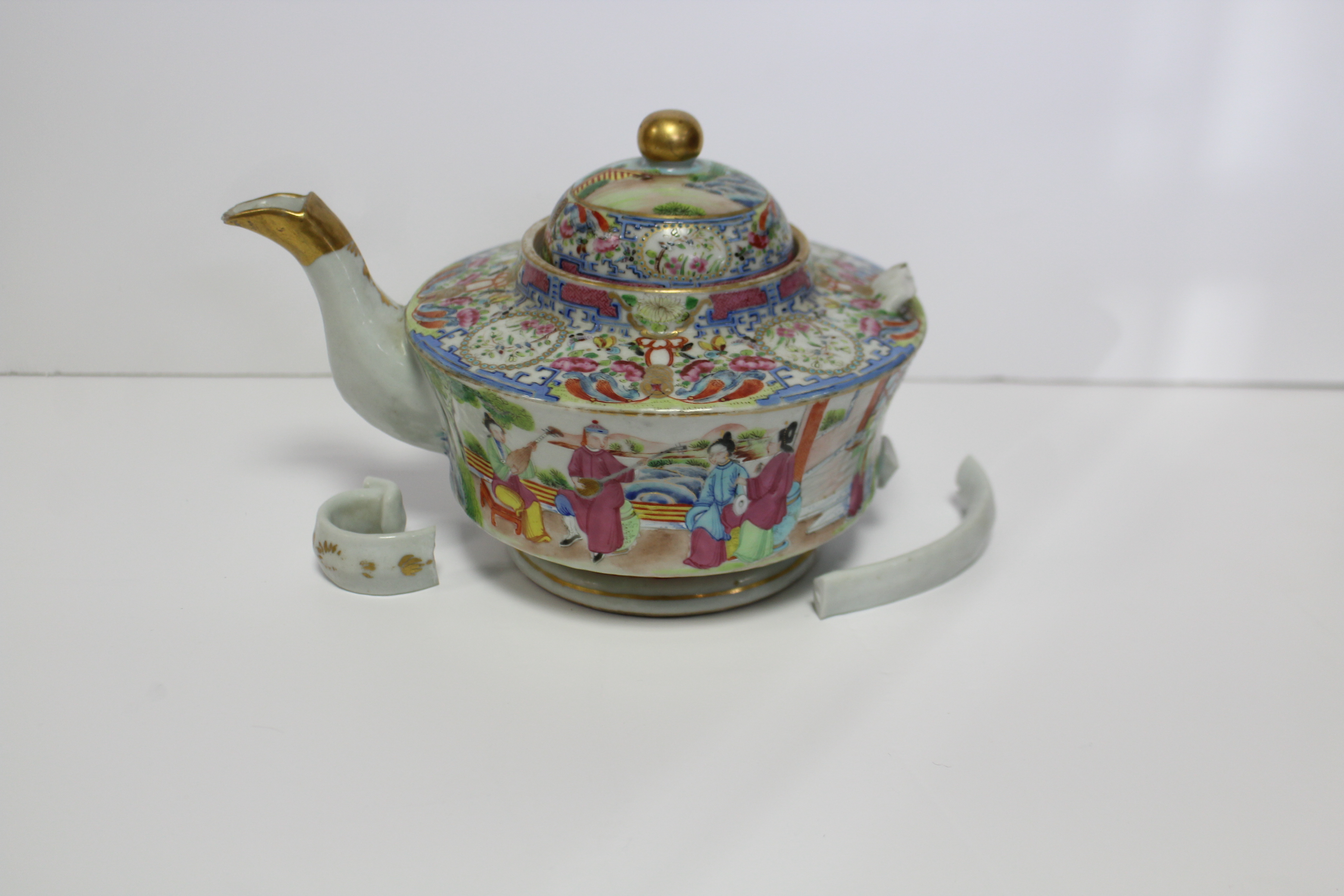 A 19th century Chinese gouache portrait miniature of a gentleman; a 19thC Cantonese teapot (damage - Image 10 of 15