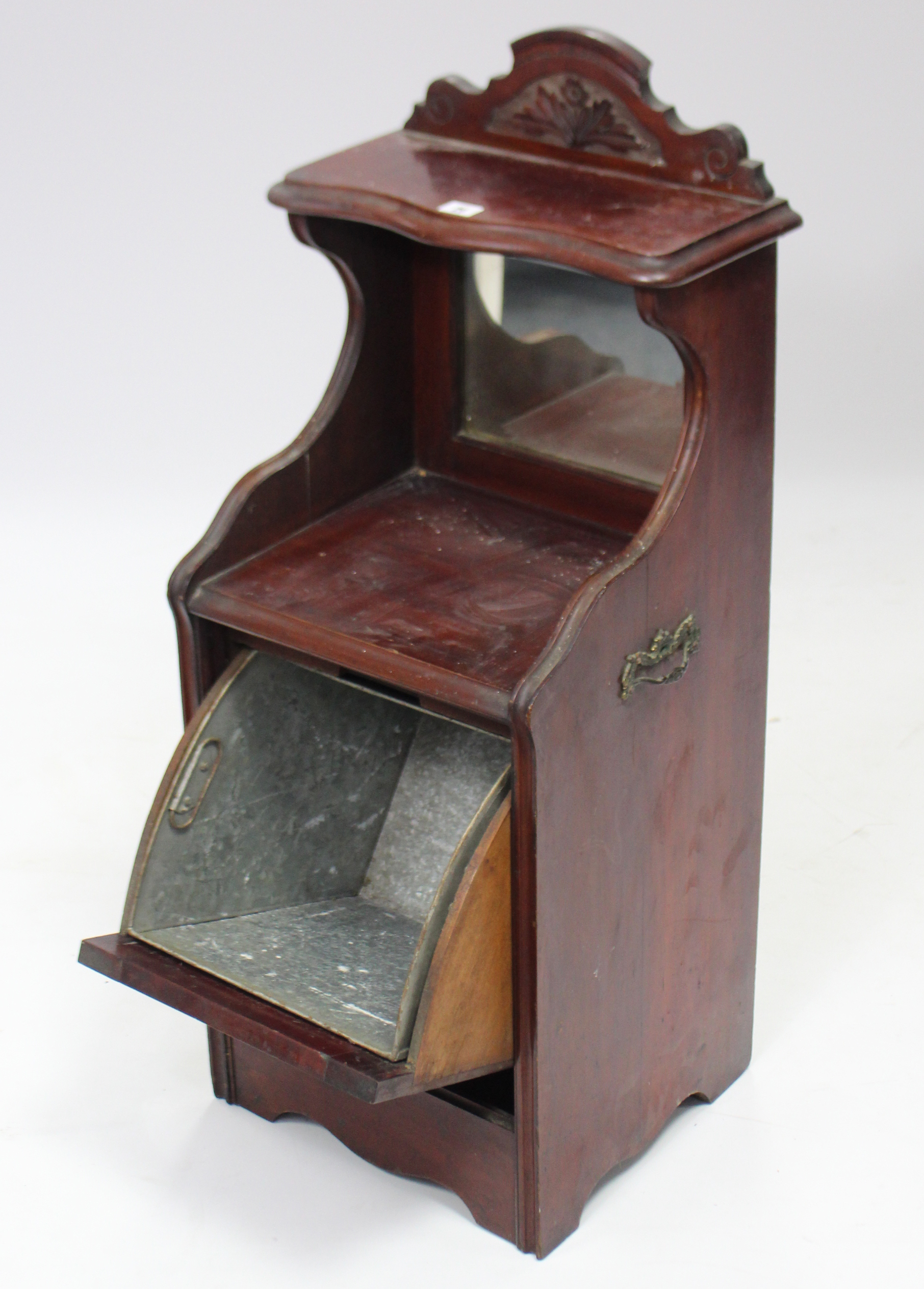 A late Victorian mahogany purdonium enclosed by carved panel door, 16¾” wide x 39” high. - Image 2 of 2