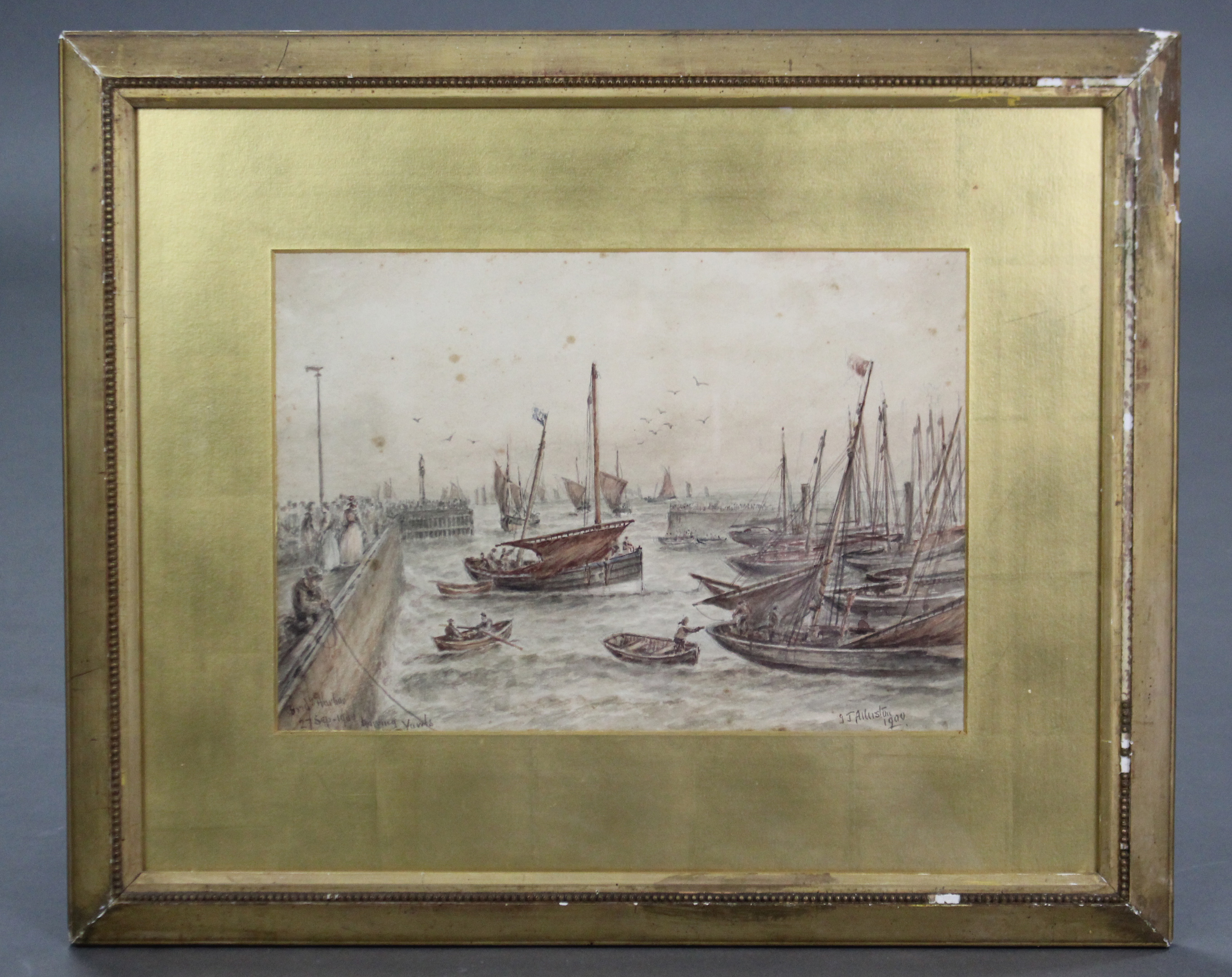 H. ALLISTON (?) (British, 19th/20th century). A busy harbour scene titled: “Bridport Harbour, 27