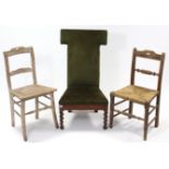 A Victorian mahogany prie-dieu chair, the tall padded back & sprung seat upholstered green velour, &