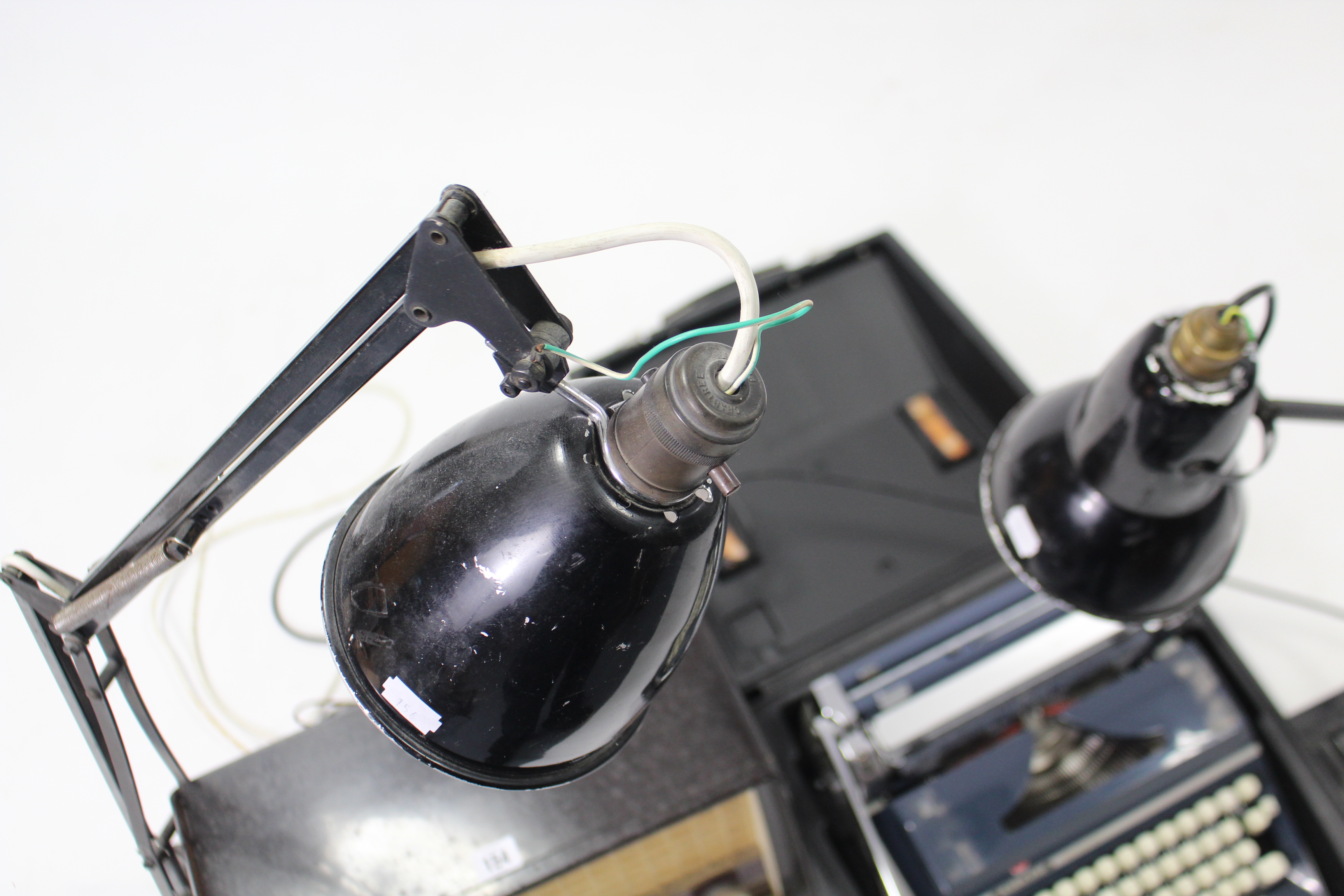 A Philips valve radio in brown Bakelite case; together with two anglepoise-type lamps; & an Adler - Image 2 of 4