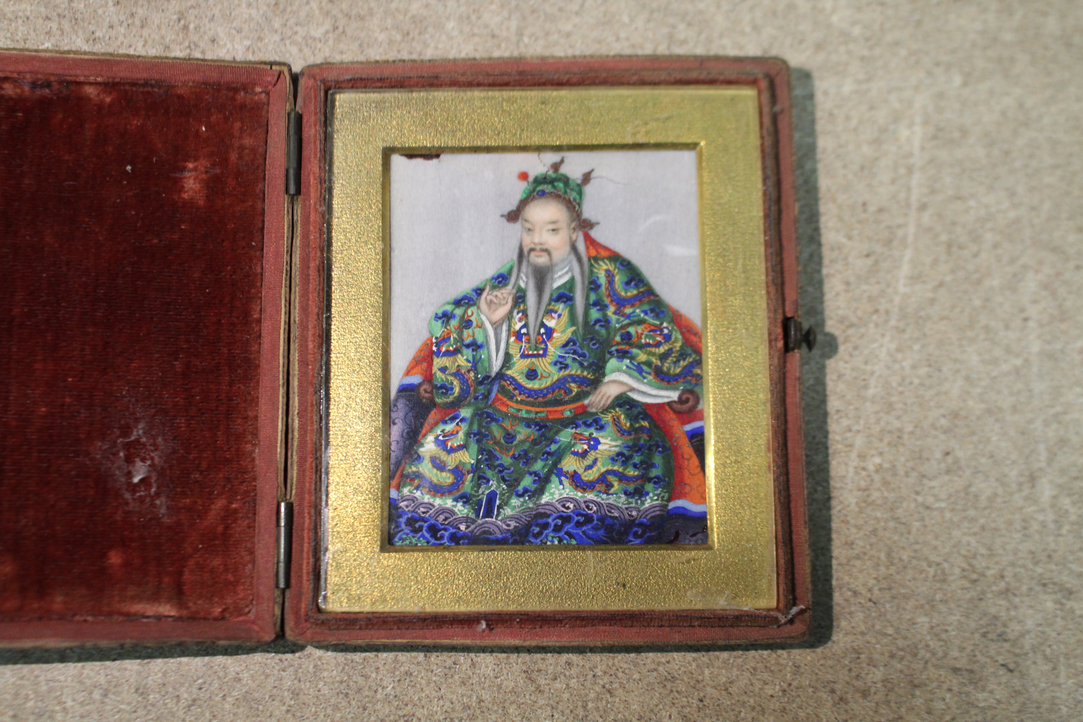 A 19th century Chinese gouache portrait miniature of a gentleman; a 19thC Cantonese teapot (damage - Image 2 of 15
