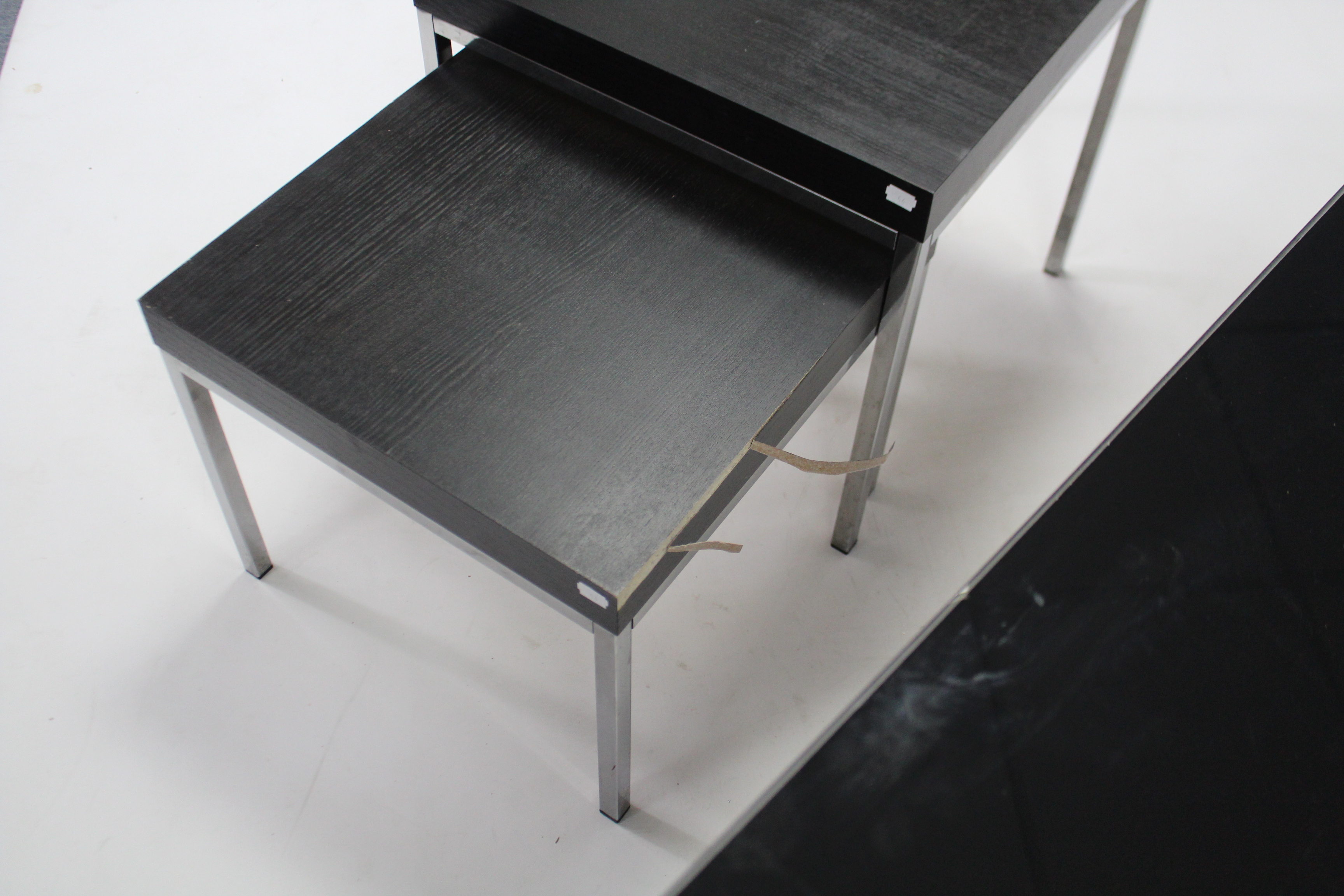 A black-finish side table, 39” wide; similar shoe-rack; & a black-finish nest of two square - Image 3 of 3