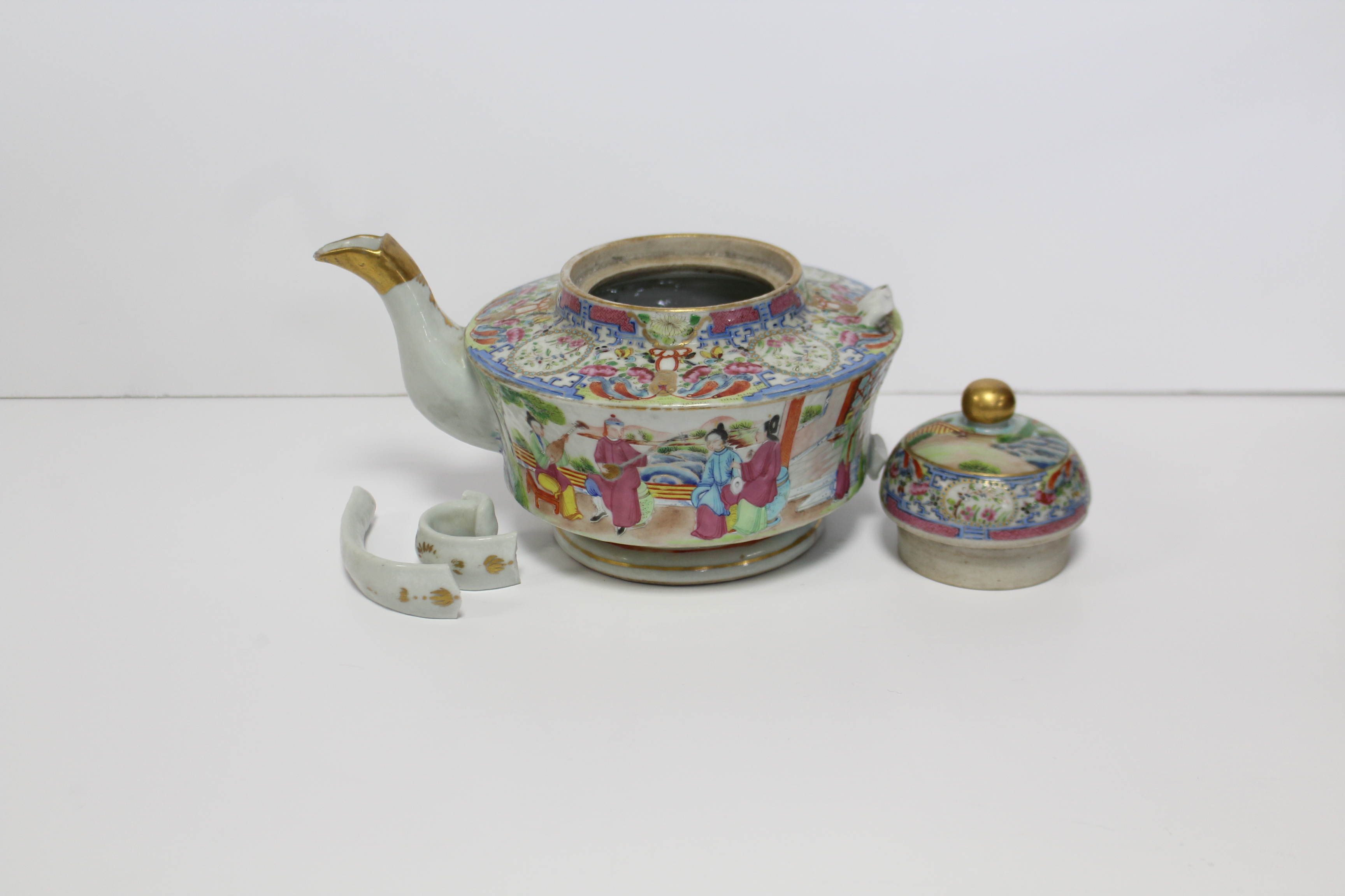 A 19th century Chinese gouache portrait miniature of a gentleman; a 19thC Cantonese teapot (damage - Image 11 of 15