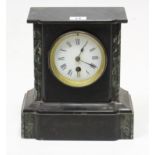 An early 20th century mantel timepiece with black Roman numerals to the white enamel dial, & in
