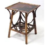 A Victorian bamboo & lacquered large square two-tier occasional table, 23¼” wide x 30¼” high.